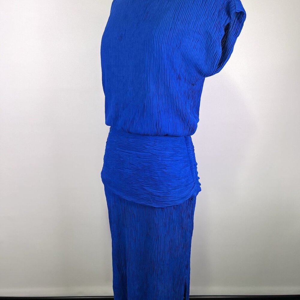 VTG 80s L.T.D. Roberta Blue Pleated Midi Drop Waist Dress Sz S/M Avant garde - Picture 7 of 10